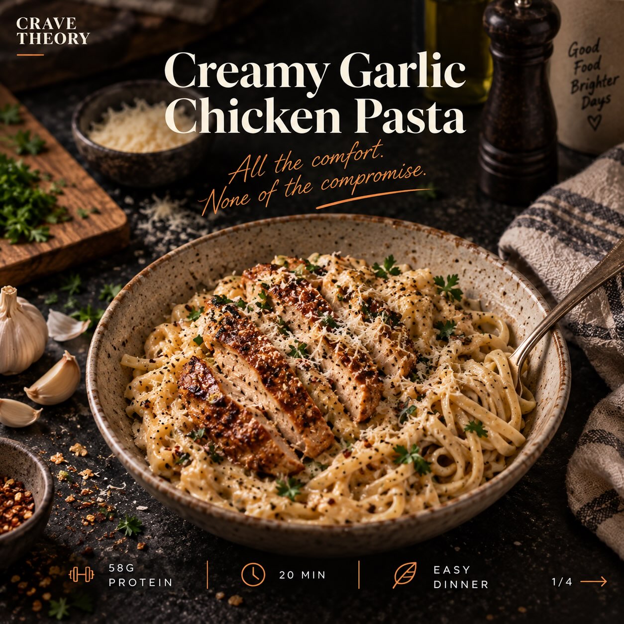 Creamy Garlic Chicken Pasta — Crave Theory recipe artwork