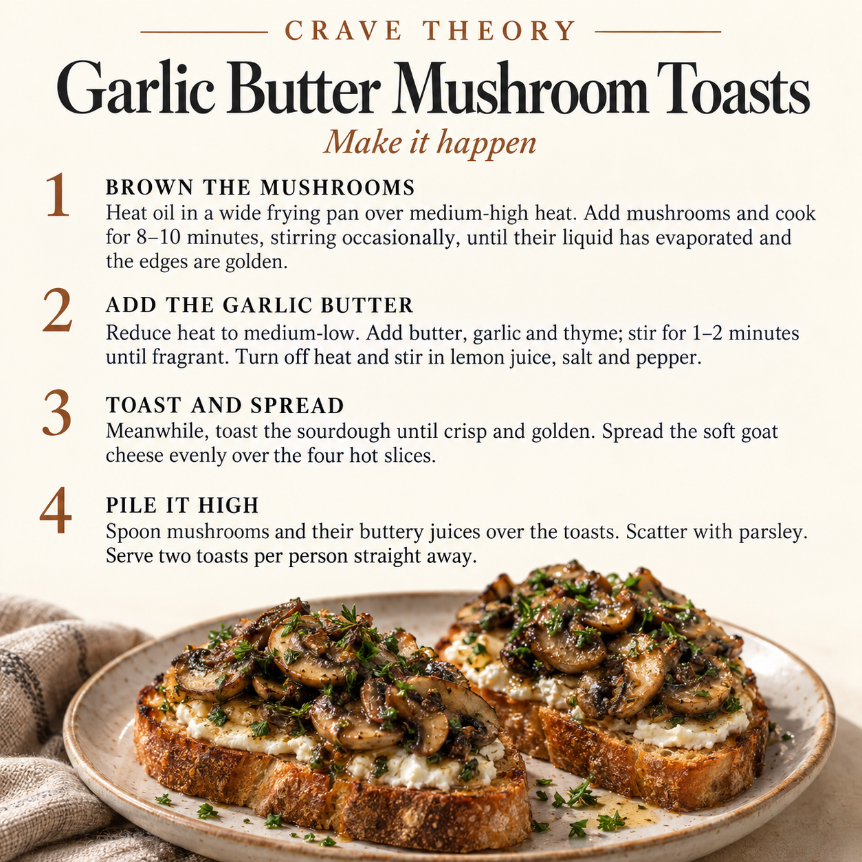 Complete method for Garlic Butter Mushroom Toasts