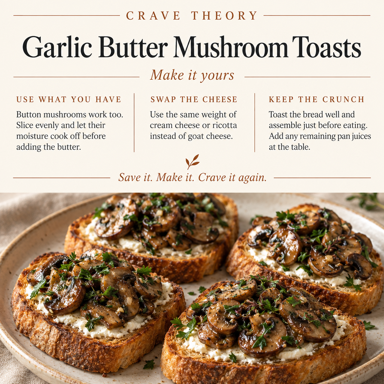 Swaps and tips for Garlic Butter Mushroom Toasts