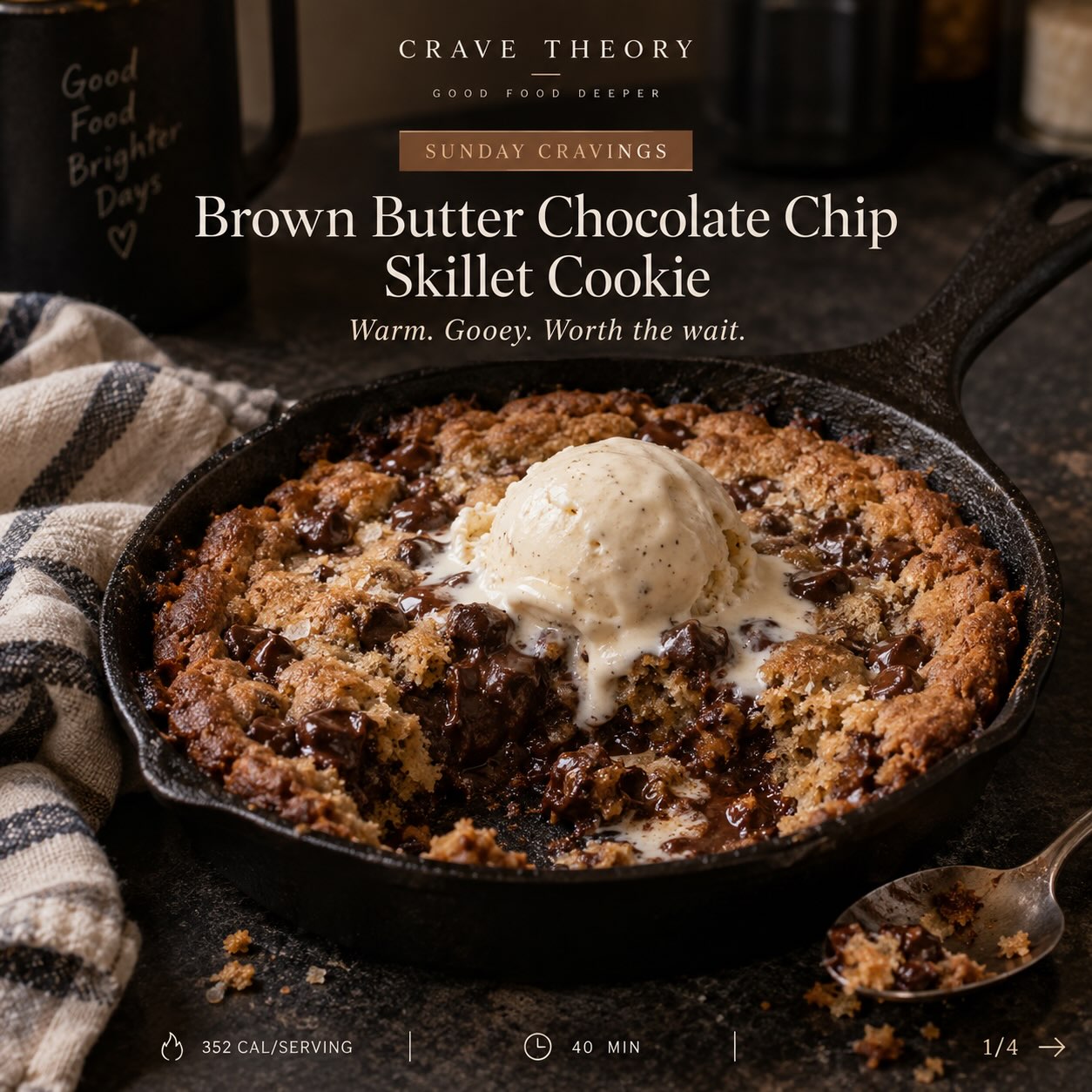 Brown Butter Chocolate Chip Skillet Cookie — original Crave Theory Instagram cover