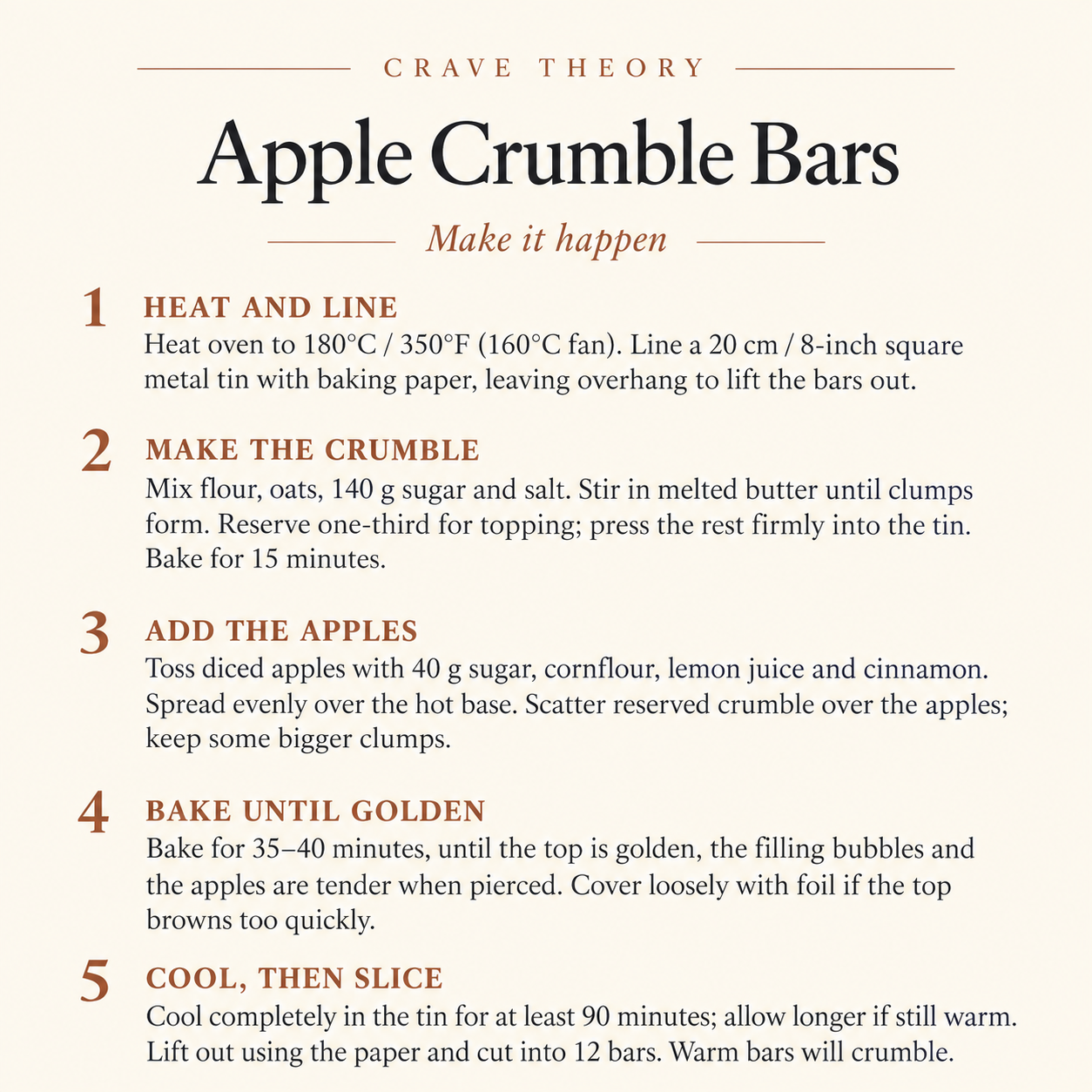 Complete method for Apple Crumble Bars