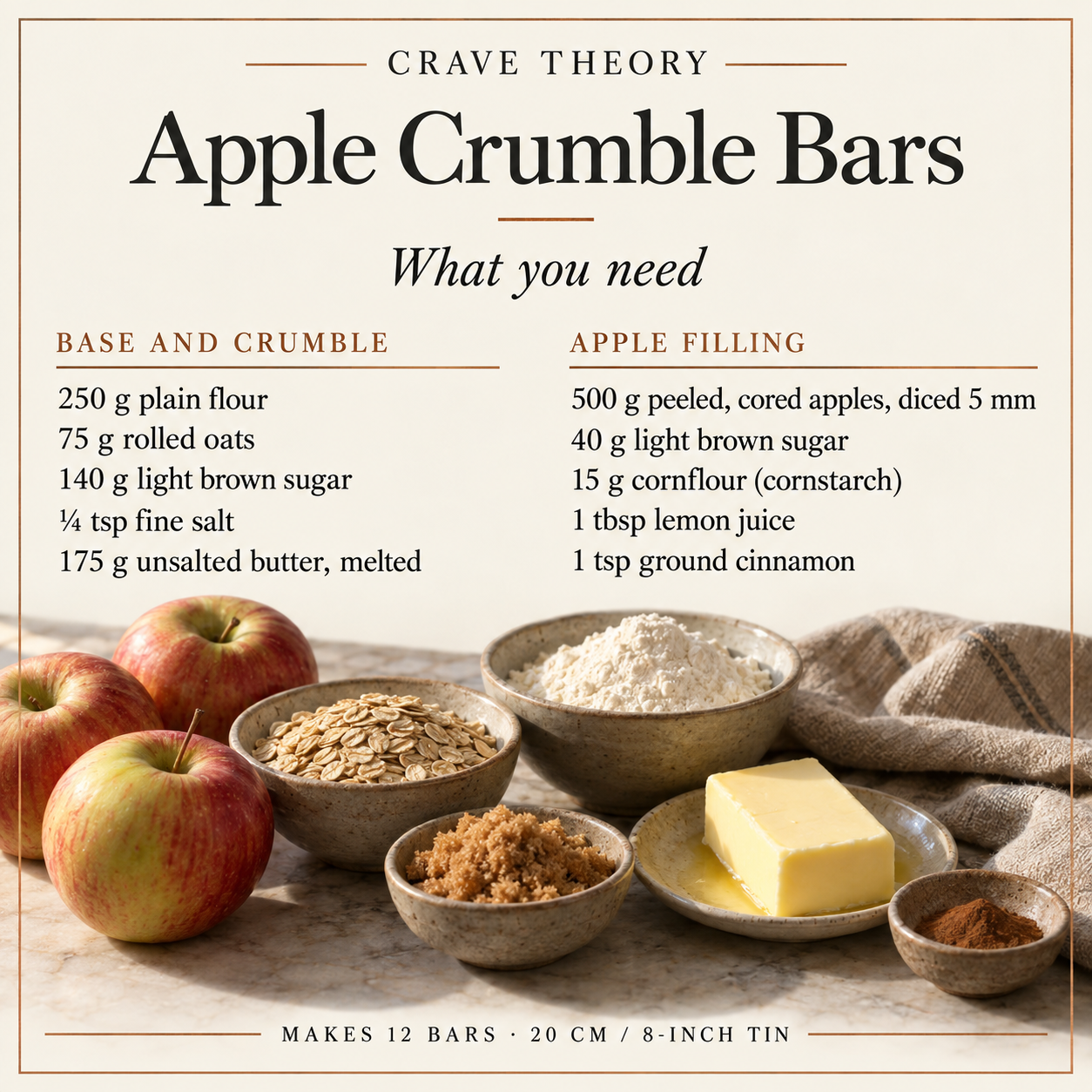 Complete ingredient quantities for Apple Crumble Bars