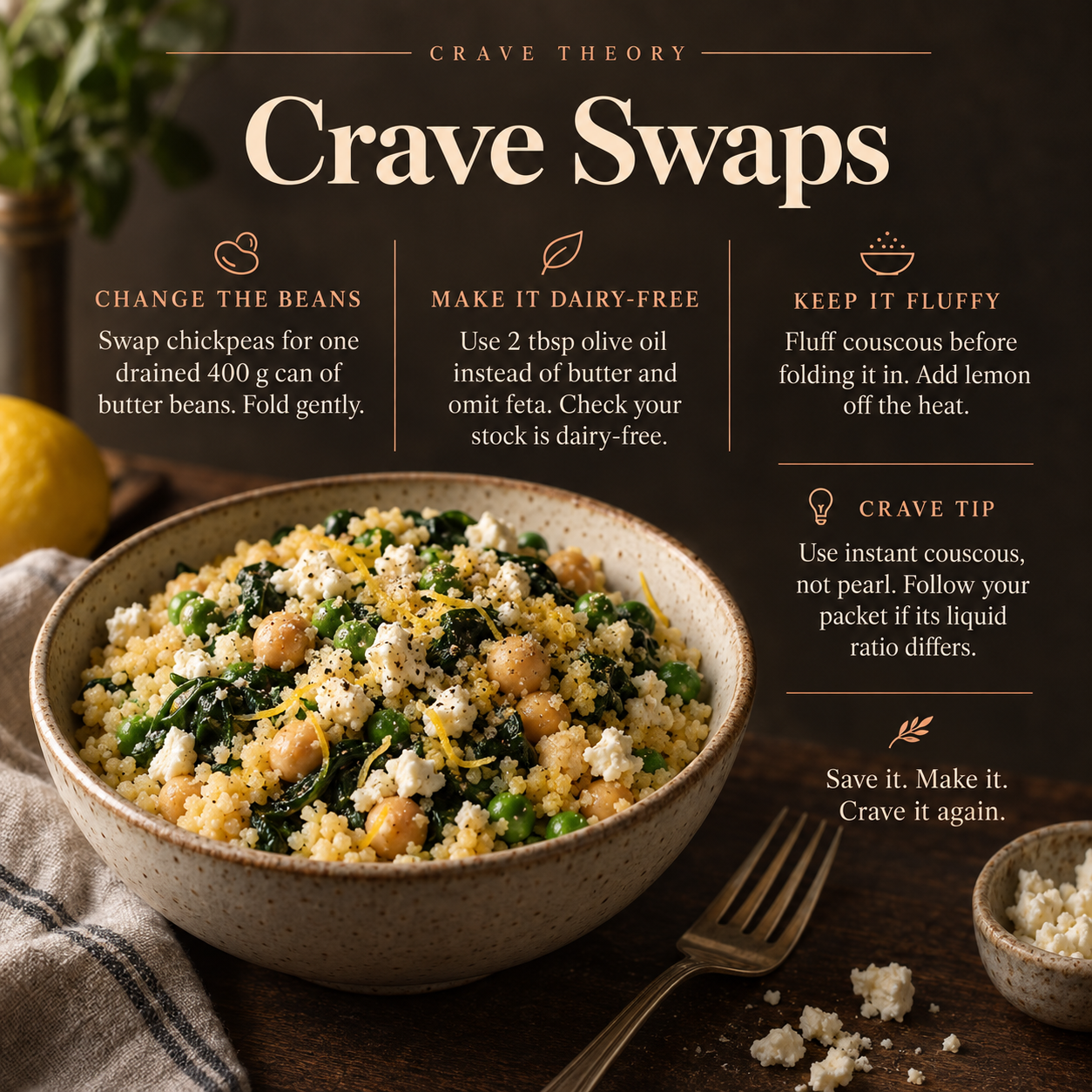 Crave Swaps: butter beans, a dairy-free option, and tips for fluffy instant couscous.