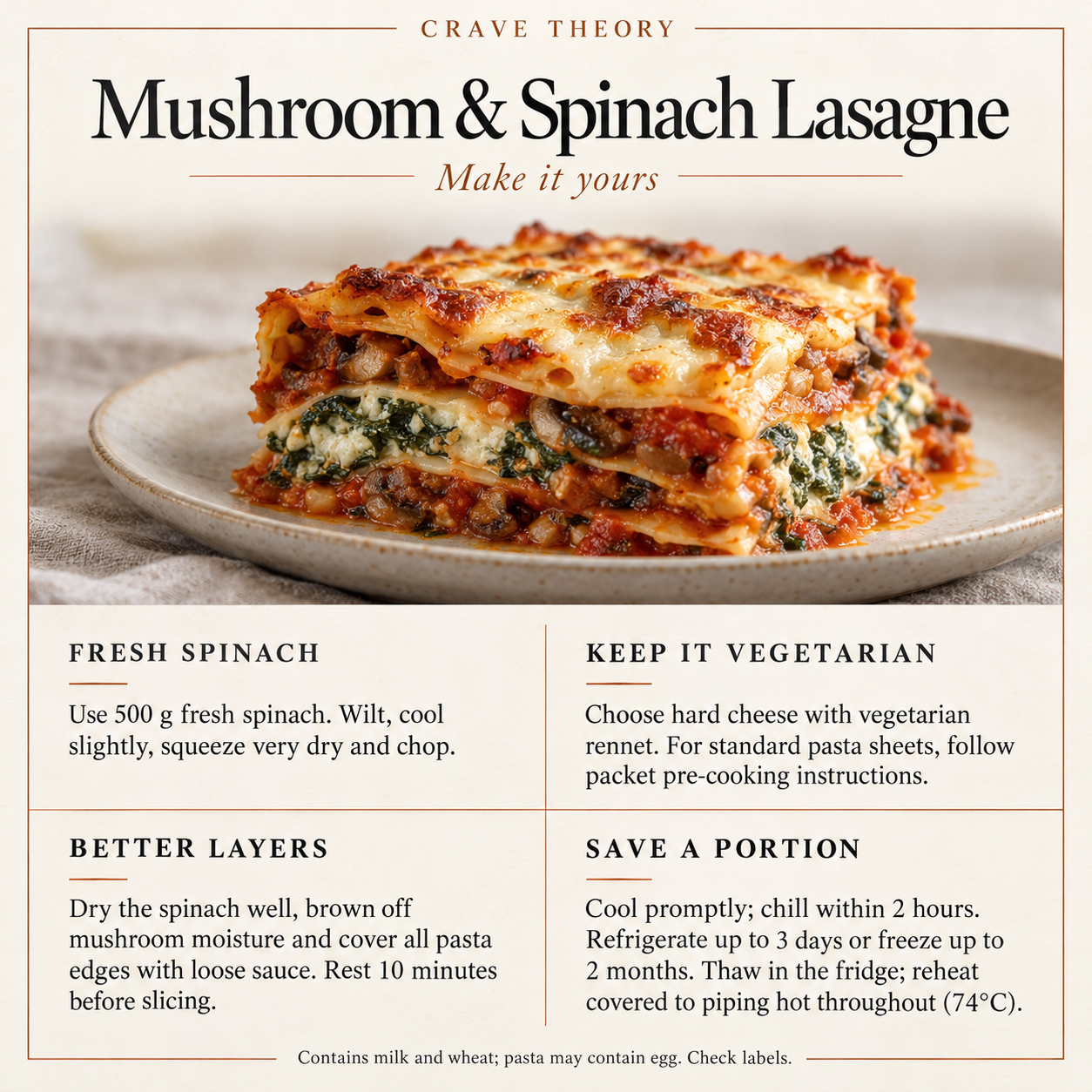Swaps and tips for Mushroom & Spinach Lasagne