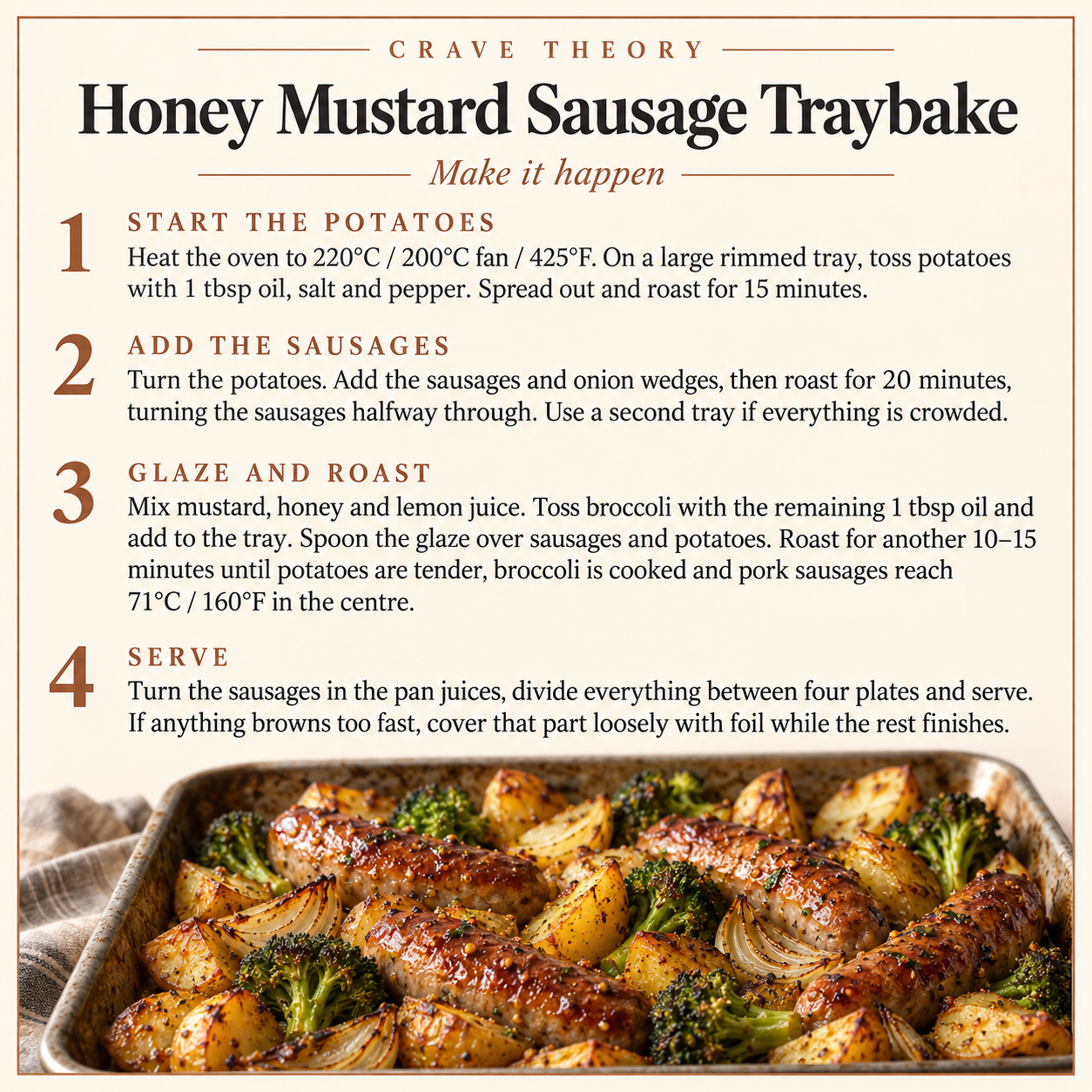 Complete method for Honey Mustard Sausage Traybake