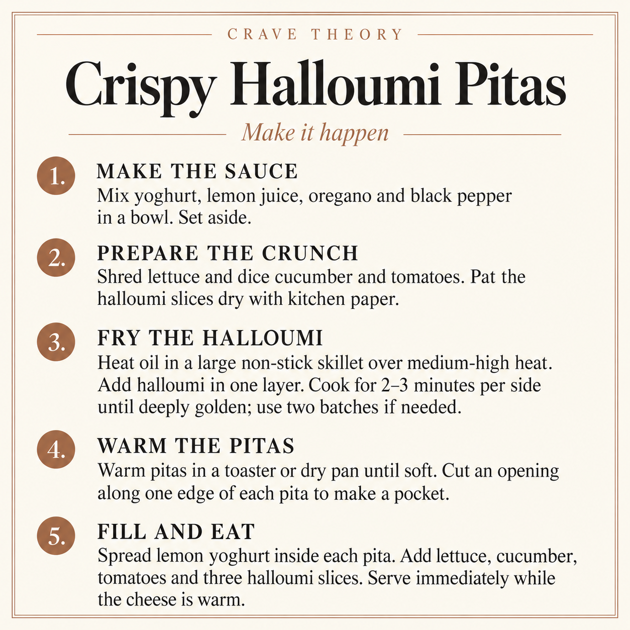 Complete method for Crispy Halloumi Pitas