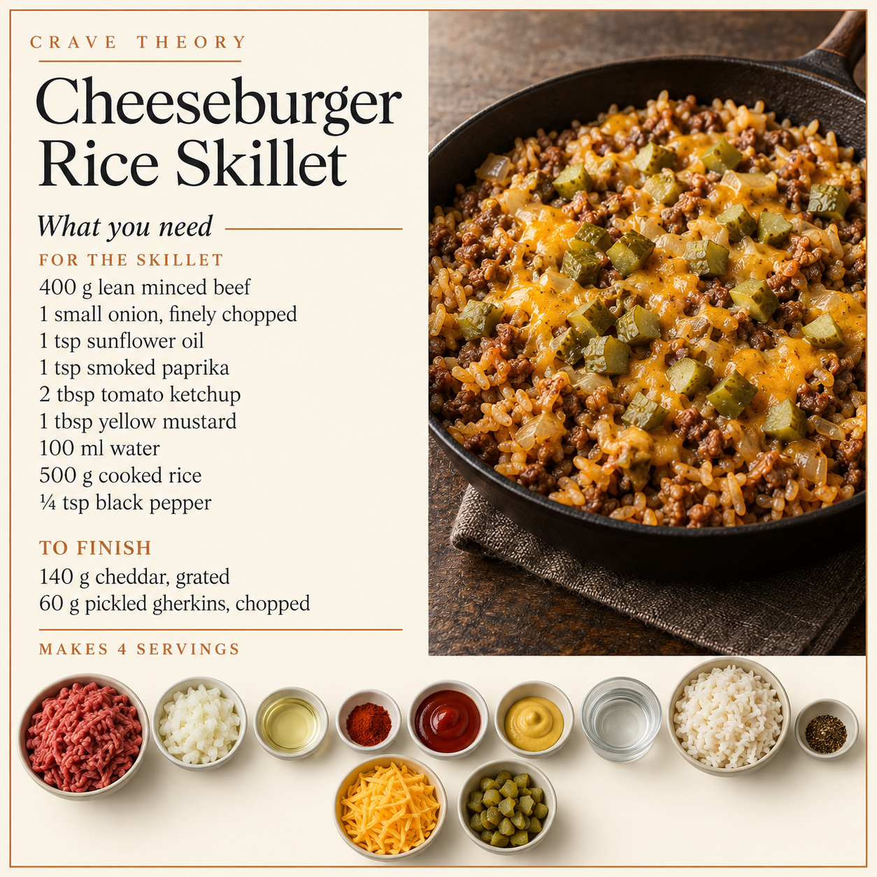 Complete ingredient quantities for Cheeseburger Rice Skillet