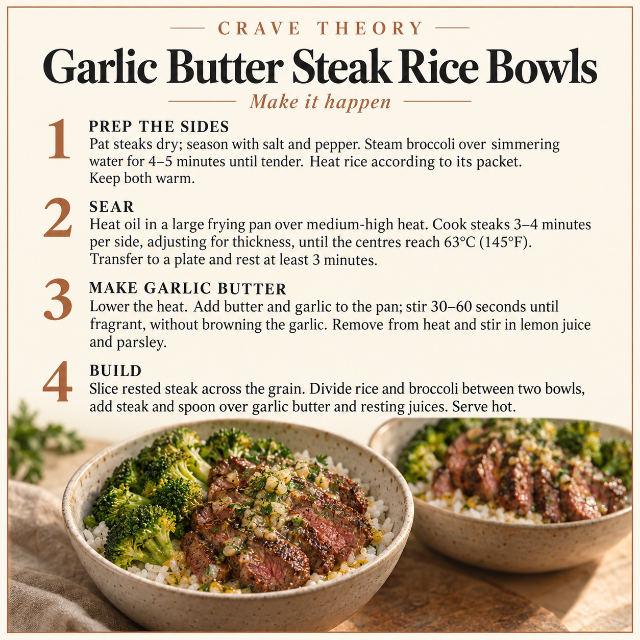Complete method for Garlic Butter Steak Rice Bowls