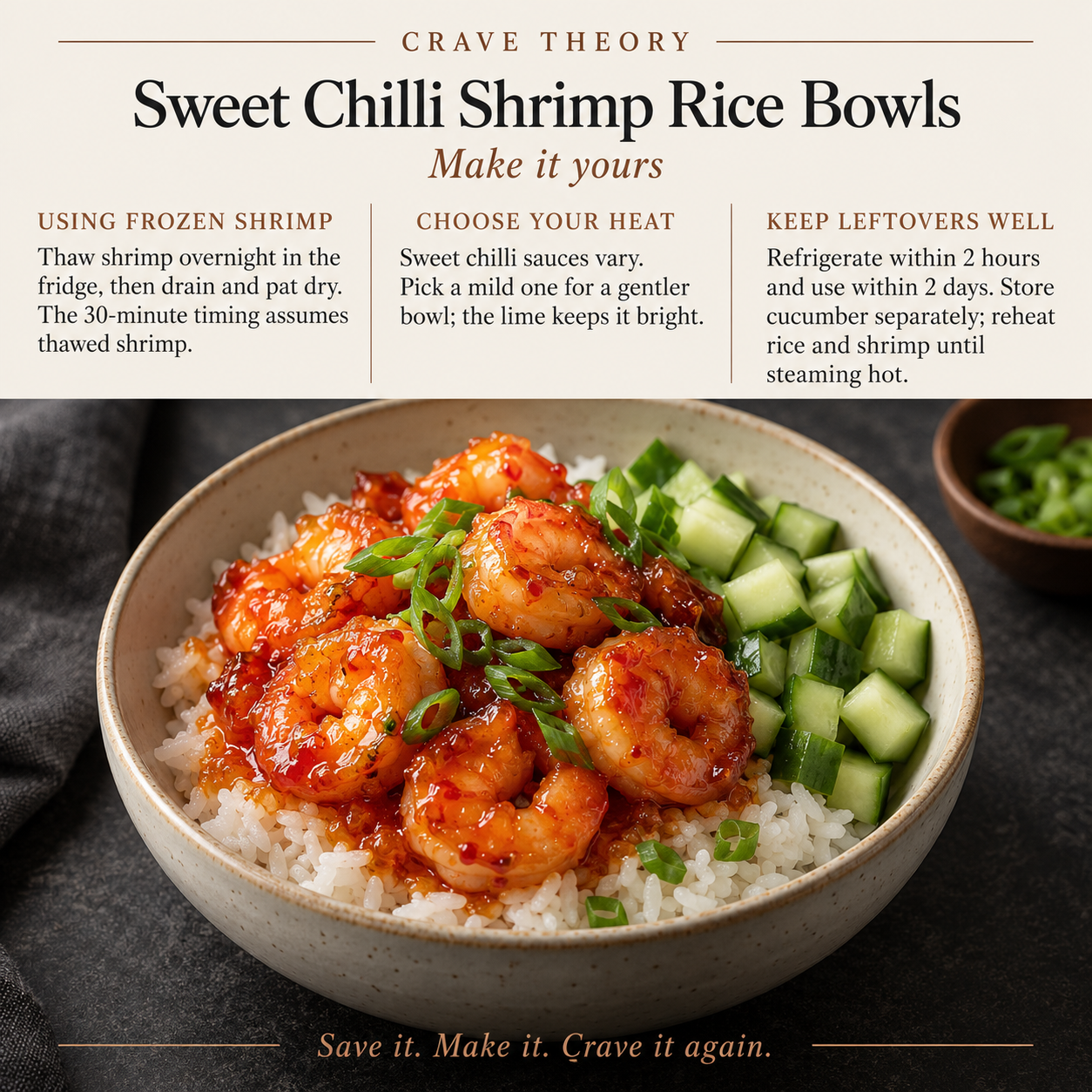 Swaps and tips for Sweet Chilli Shrimp Rice Bowls
