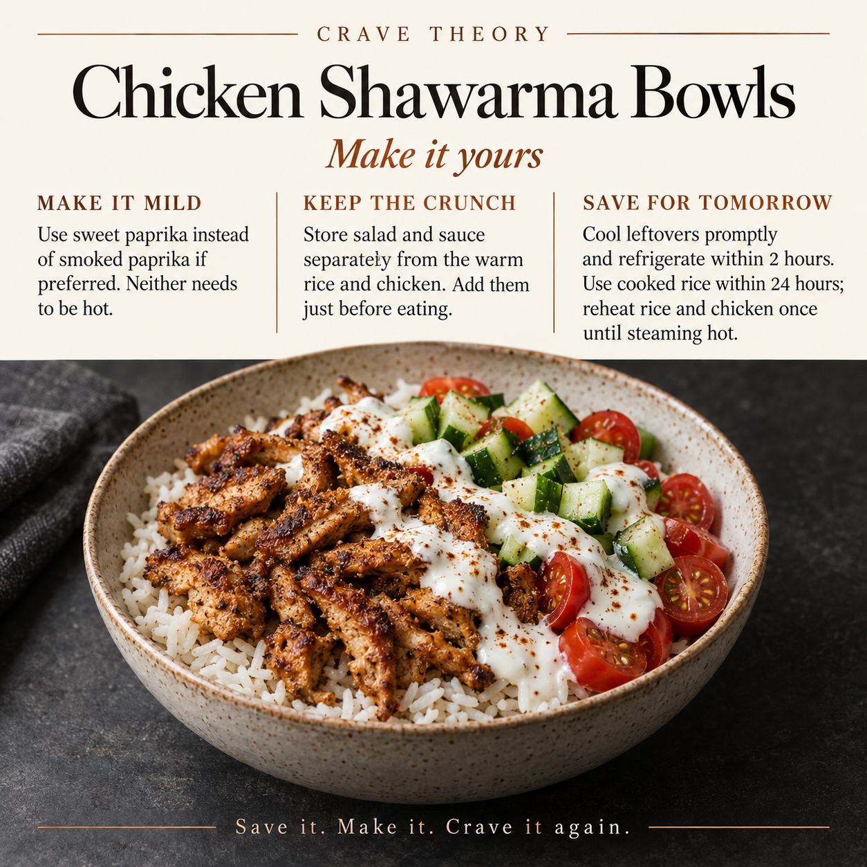 Swaps and tips for Chicken Shawarma Bowls