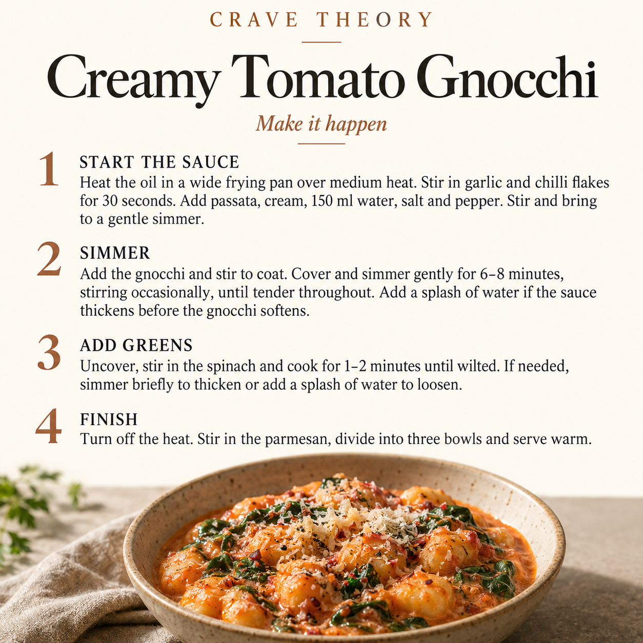 Complete method for Creamy Tomato Gnocchi