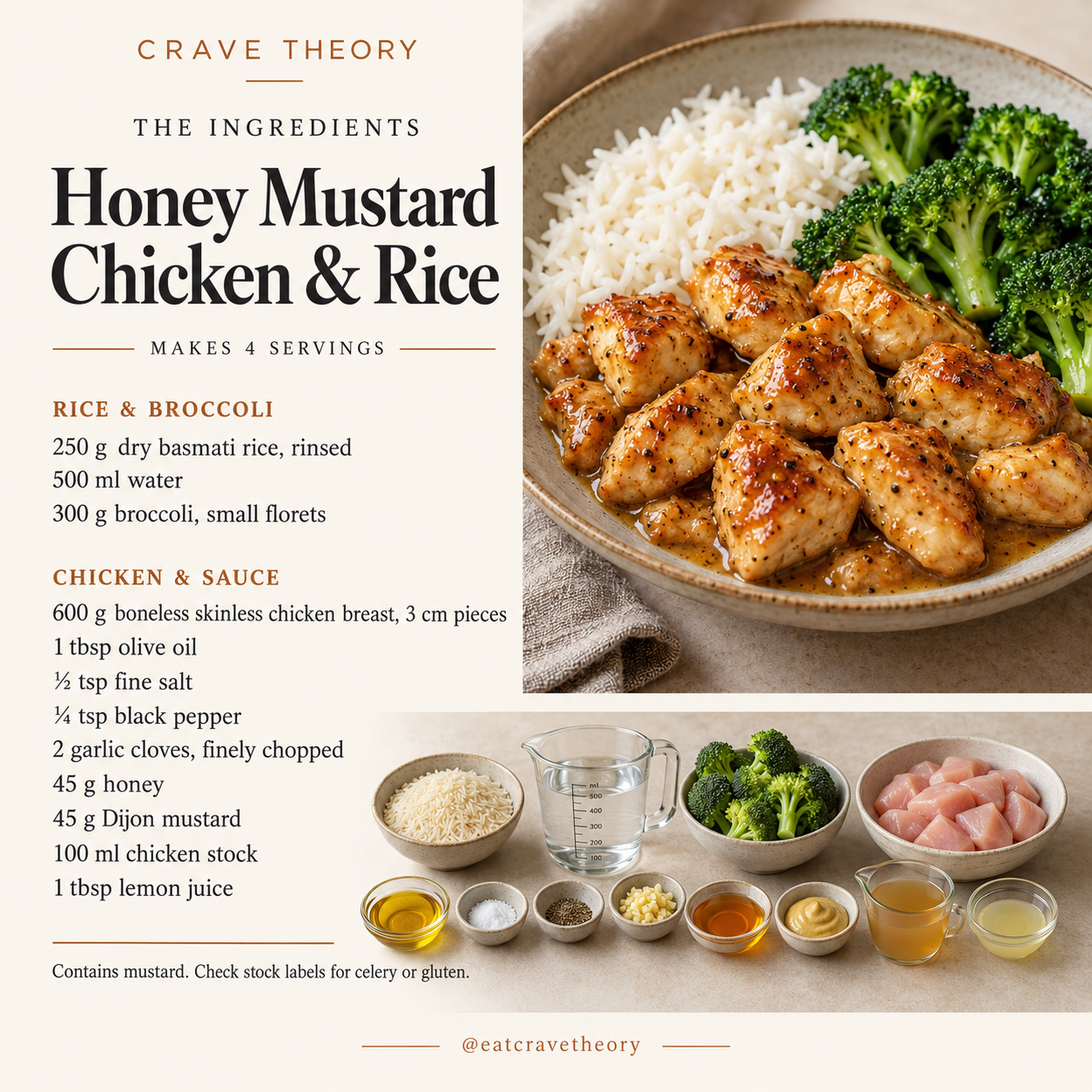 Complete ingredients for Honey Mustard Chicken & Rice