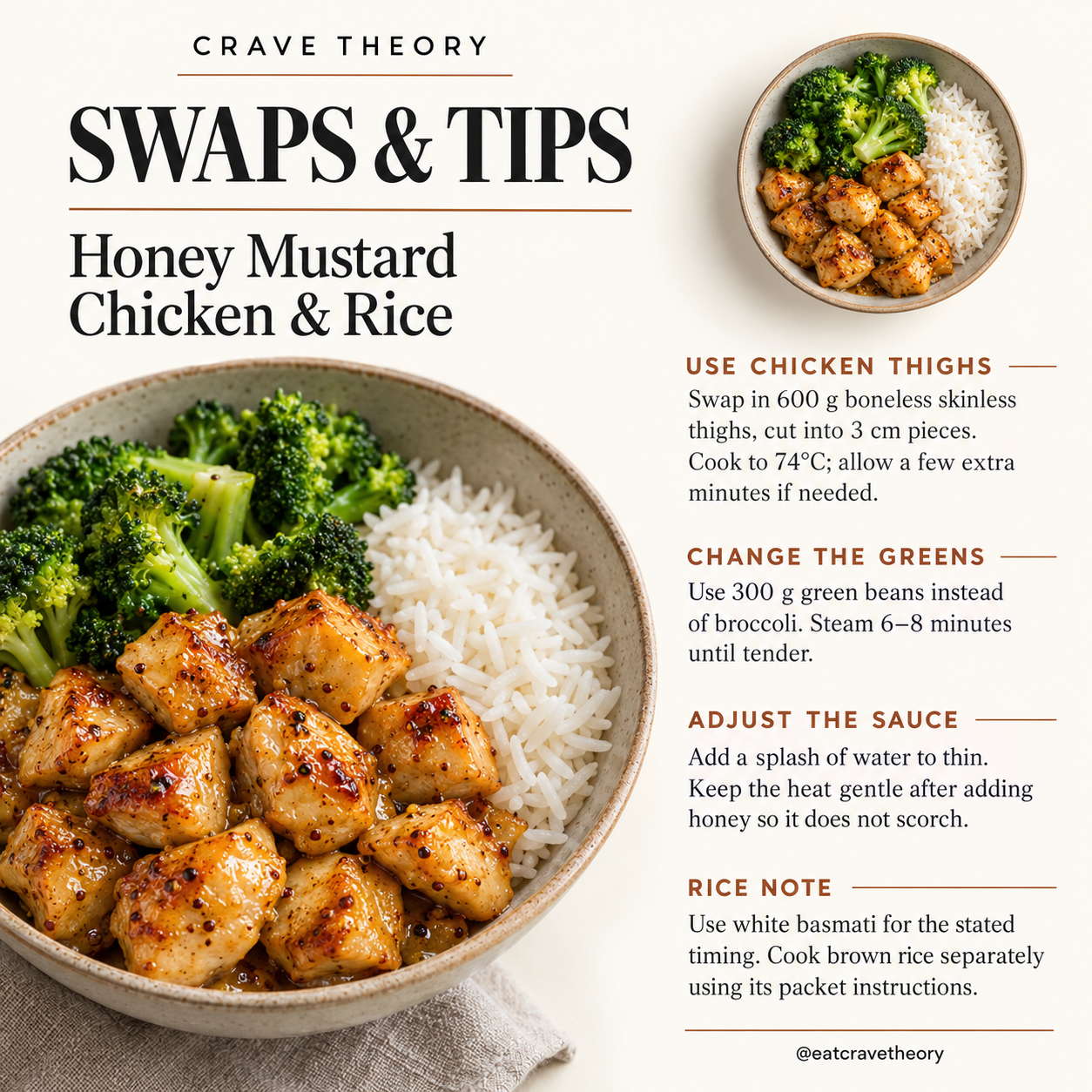 Swaps and tips for Honey Mustard Chicken & Rice