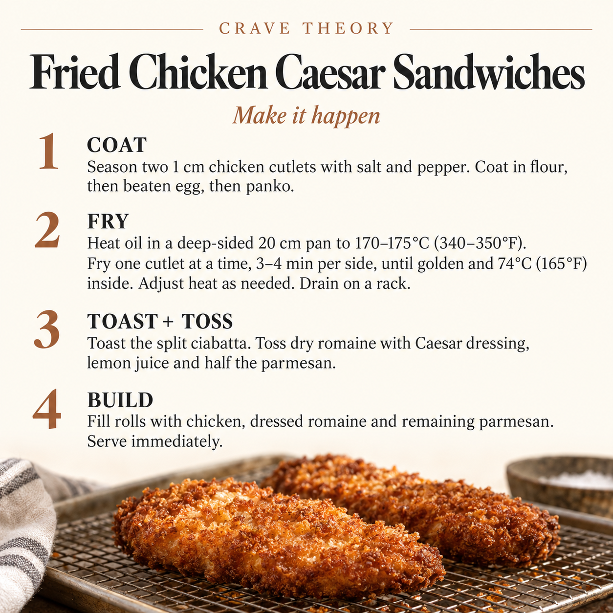 Complete method for Fried Chicken Caesar Sandwiches