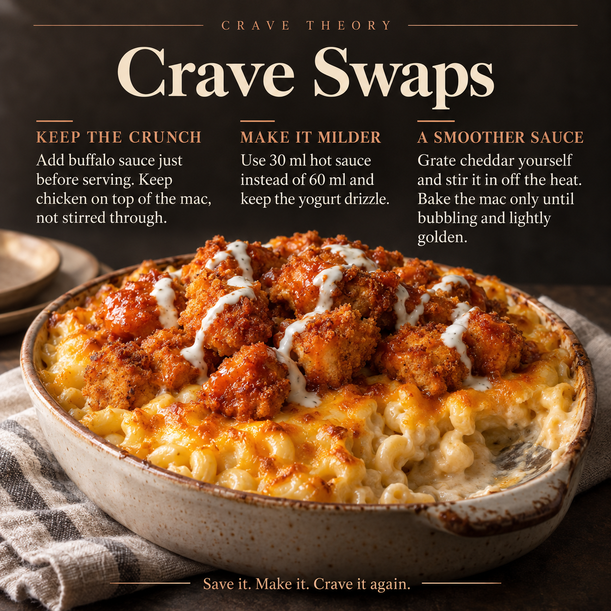 Swaps and tips for Buffalo Chicken Mac & Cheese