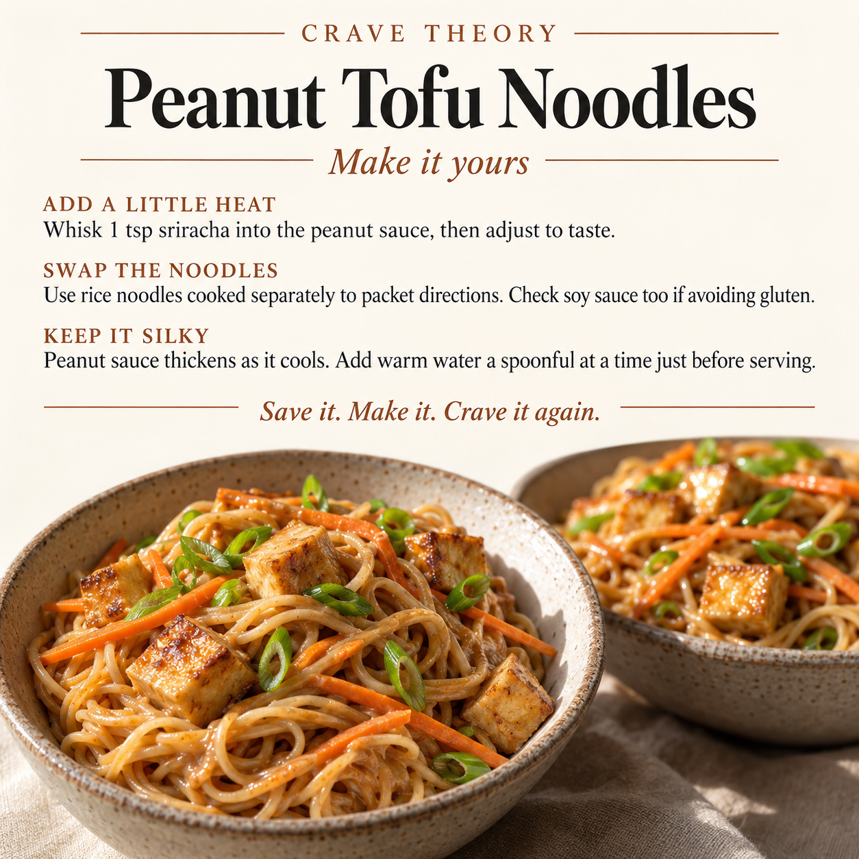 Swaps and tips for Peanut Tofu Noodles