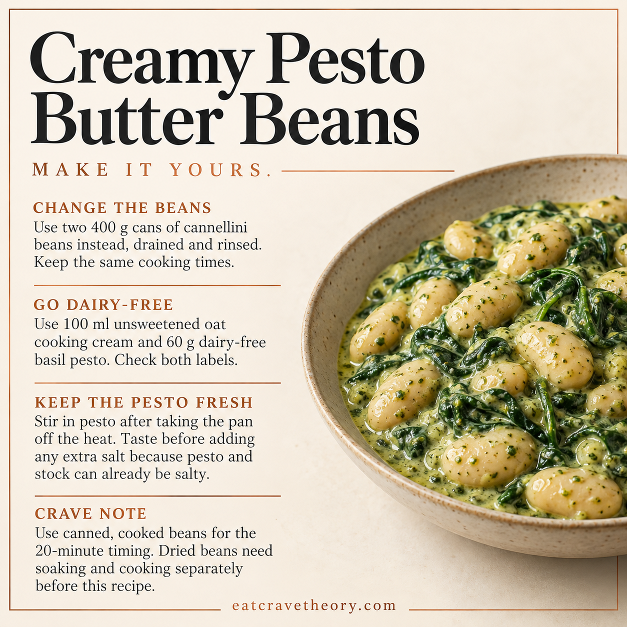 Swaps and tips for Creamy Pesto Butter Beans